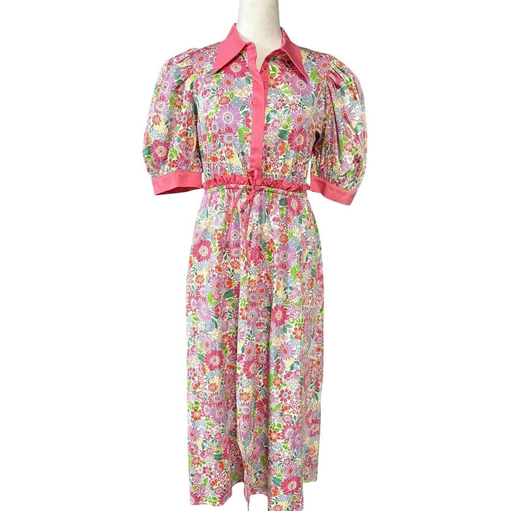Alden Adair Happy Daze Taylor Shirt Dress Womens Small Multicolor Floral Puff